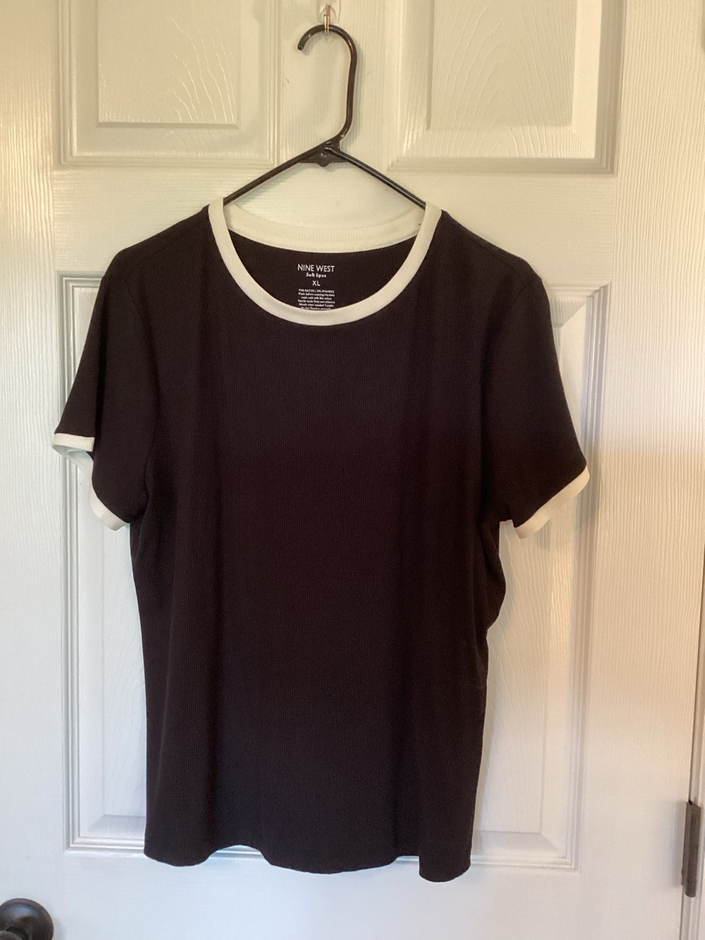 Nine West Black Short-Sleeve Ringer Tee with White Trim